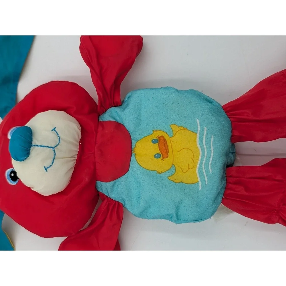 Playskool Water Pets Red Puppy Dog Duck‎ Bath Tub Toy Parachute Nylon 1988 VTG